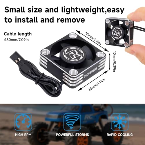 28000RPM RC Motor Heatsink ESC Cooling Fan, 30mm,2 Pack,Black | RC Model Heatsink for 1/8 1/10 1/12 Scale,RC Car,Truck,Buggy Truggy,540 550 Brushless Motor - color: Black