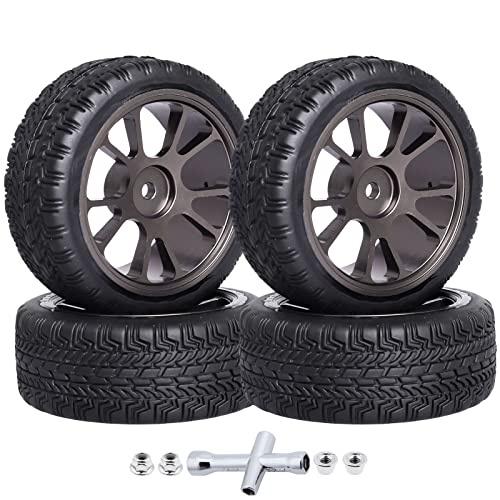 GoHooby 2.55in Rubber Tires&12mm Hex Wheel Rims Pre-Mounted Set, Compatible with Traxxas Tamiya 1/10 RC On-Road Touring Car (Color 1) - color: Color 1