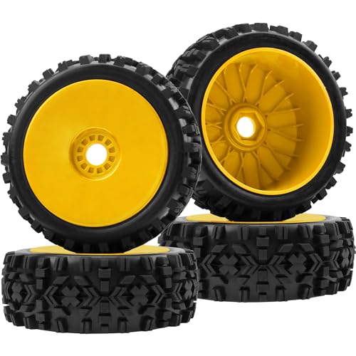 ShareGoo RC Hobby OD 4.72" 1/8 Scale RC Buggy Wheels & Rubber Tires 17mm Hex Rims Compatible with Arrma Typhon 3S 6S Kyosho Losi 8IGHT Traxxas Redcat HSP HPI 1/8 Scale Off Road Car Buggy (Yellow) - color: Yellow