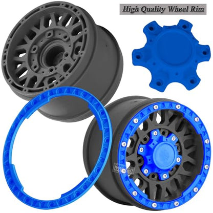 12mm/14mm/17mm RC Truck Wheel Tires for 1/10 Rustler Stampede Hoss,Granite Vorteks Big Rock,Axia 1 L0si Red cat Rc 4wd,Hard Plastic RC Truck Tires,RC Monster Truck Car Wheels,4PCS Navy Blue - color: Navy Blue&black