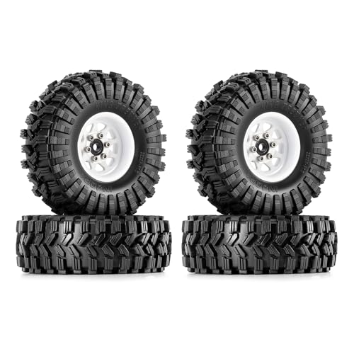 INJORA 1.0 Beadlock Wheel Tires Set -3.78mm Offset for 1/18 1/24 RC, White - color: White