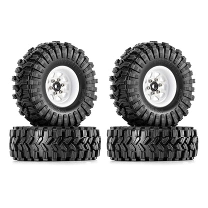 INJORA 1.0 Beadlock Wheel Tires Set -3.78mm Offset for 1/18 1/24 RC, White - color: White
