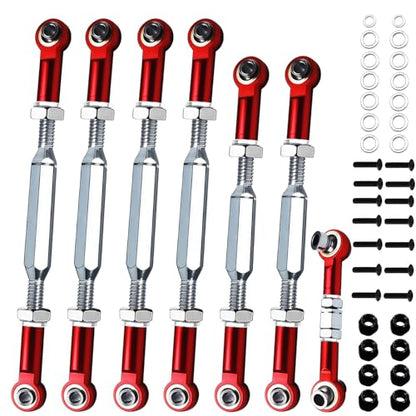RC Suspension Links Compatible with Traxxas Slash Rustler Stampede Hoss 1/10 Scale, Adjustable Turnbuckle Links Set with Spacers & Wrench, 7PCS Upgrade Steering Links for RC Trucks,Red - color: Stainless Steel & Red