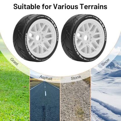 1/8 RC On Road Car Tires and Wheels, daitoku 17mm Hex RC Rally Racing Tires for HPI WR8 HSP Hobao ARRMA Redcat Losi Kyosho VRX (White)