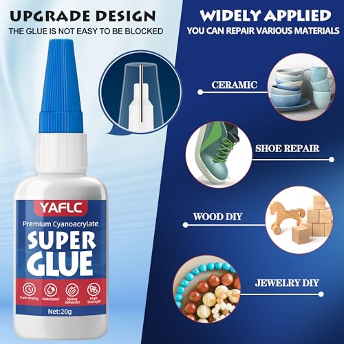 Super Glue Clear, Super Glue All Purpose 40g | Super Glue Cyanoacrylate Adhesive for Ceramic, Plastic, Metal, Wood, Shoe, Rubber, Rhinestone, Glass, Crafts DIY - style: Super Glue