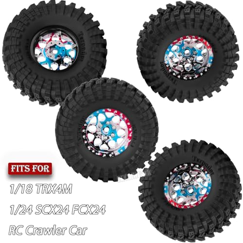 RC 1.3 Beadlock Wheels and Tires for 1/18 TRX4M 1/24 SCX24 FCX24 RC Crawler Car,4pcs RC 1.3 in Brass Rims & Aluminum Beadlock Wheels Rims and Tires,Colour - color: Colour - (4pcs 1.3 Tires)