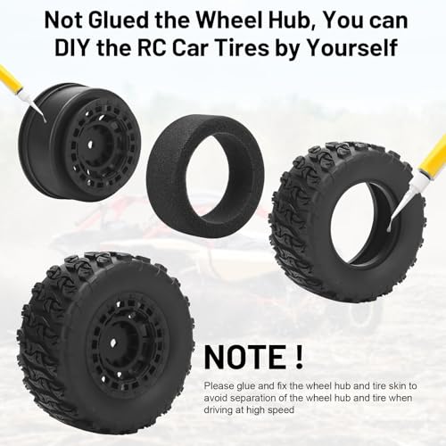 1/10 RC Short Course Truck Tires, daitoku 12mm Hex RC Wheels and Tires for 1/10 Traxxas TRX4 Slash Arrma Losi Tenacity Vkar 10sc Hpi - Style B (Black) - style: Style B