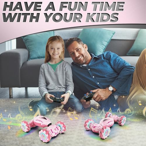 Dysaim Gesture RC Car, Gesture Sensing RC Stunt Car Toys for Kids 6-12 yr, 2.4GHz 4WD Hand Remote Control with Lights Music, Off-Road 360° Rotation Drift for Birthday Toy Gifts - color: Pink