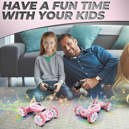 Dysaim Gesture RC Car, Gesture Sensing RC Stunt Car Toys for Kids 6-12 yr, 2.4GHz 4WD Hand Remote Control with Lights Music, Off-Road 360° Rotation Drift for Birthday Toy Gifts - color: Pink