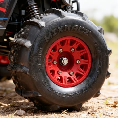 Pre-Glued Sand & Snow Paddle Wheel & Tire Set for 1/10 RC Truck Fits Slash, Arrma Fury/Senton, Tekno SCT410, HSP 94155, 117 x 45.5 mm, 12/14/17 mm Hex, 4 pcs, Red - color: Red