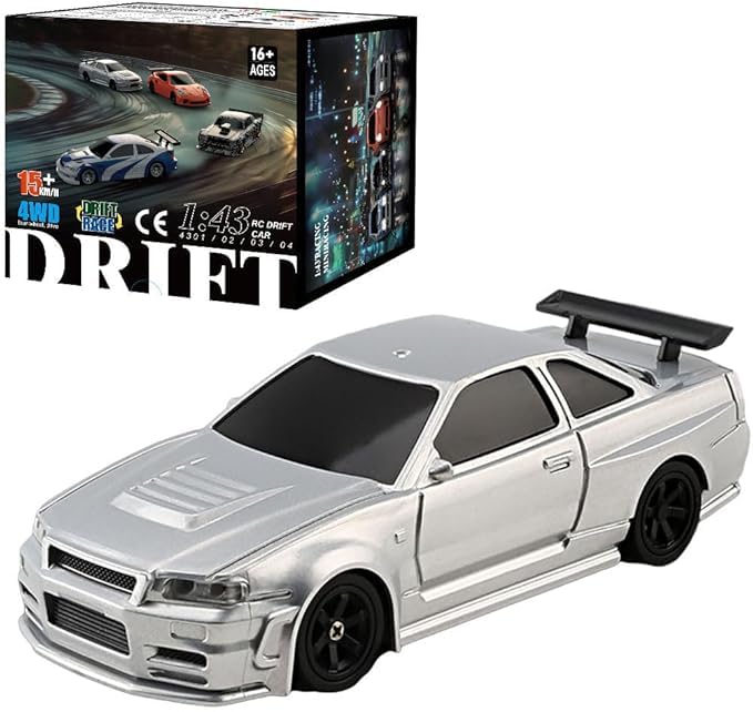 RC Drift Car - 1:43 Remote Control Car 2.4GHz Mini Drift Cars Racing High Speed Drift Car Model with LED Lights for RC Toys Gift (Silver) - color: Silver