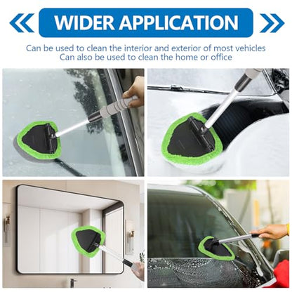 wuyaoyao Car Windshield Cleaning Tool, Car Windshield Window Cleaner, Auto Window Glass Cleaning Kit with Extendable Handle & Reusable Microfiber Pad & Spray Bottle, Universal Car Accessories (Green) - color: Green
