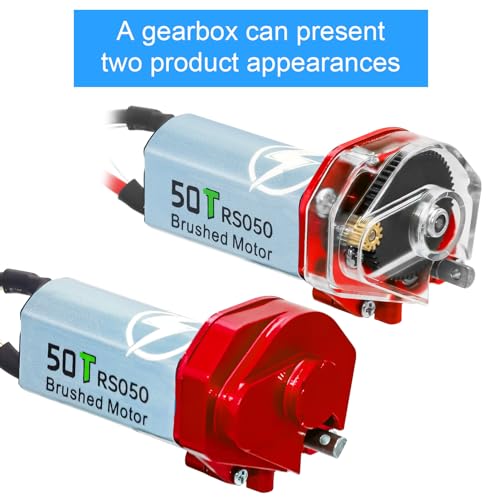 050 50T Brushed Motor with Transparent Acrylic Aluminum Alloy Transmission Gearbox for 1/24 RC Crawler SCX24 AX24 Upgrade(Red) - color: Red&Black