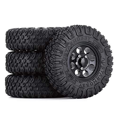 4PCS 1.55inch Tyres Beadlock Plastic Wheel Rims Hub Rubber Tires Set Compatible with 1:10 RC Crawler Axial AX90069 D90 TF2 Tamiya CC01 LC70 MST JIMNY (Black) - color: 85mm-black