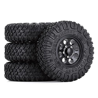 4PCS 1.55inch Tyres Beadlock Plastic Wheel Rims Hub Rubber Tires Set Compatible with 1:10 RC Crawler Axial AX90069 D90 TF2 Tamiya CC01 LC70 MST JIMNY (Black) - color: 85mm-black