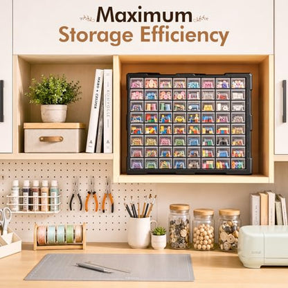 64-Drawer Organizer for Garage Building Bricks Storage,𝐓𝐡𝐢𝐜𝐤𝐞𝐫 Drawer Storage Cabinet with Dividers and Labels for Hardware,Screws,Nuts Bolts, Garage Tools,Charms,Beads,Craft,Scrapbook - size: 64 Drawer