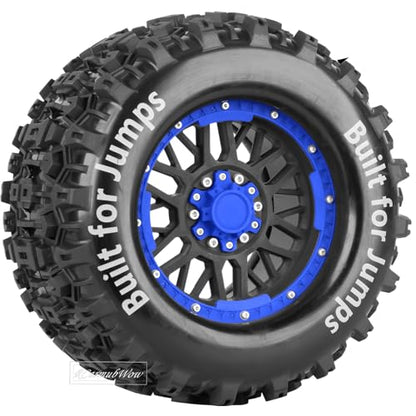 1/8 1/10 17mm Hex RC Truck Tires,Wheels and Tires for 1/10 E-Revo T-Maxx Summit,1/8 Kraton Outcast 6S,Sledge,Buggy Rubber Tyres and Rims w/Foam Insert for RC Off-Road Car,Black-Navy Blue - color: Black&navy Blue(4pcs)