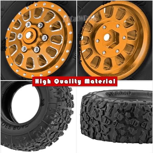 RC 1.3 in Wheel Tires for 1/18 TRX4M 1/24 SCX24 RC Crawler Car,Aluminum 1.3 Beadlock Wheel Rims and Rubber Tires w/Sponge,RC Truck Tires,Yellow - color: Yellow - (1.3 Tires)
