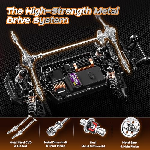1/14 Brushless RC Cars for Adults, Max 42mph Oil Shock Absorber Electric 4WD High-Speed Off-Road RC Car, Remote Control Car for Adults RC Truck with Two 3S LiPo Batteries 1200 mAh - color: Purple