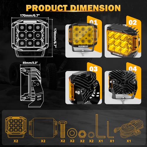 Auxbeam V-MAX Series 7" 228W Cube Offroad Pod Light 270° Side Shooter | Cube Pod Lights with DRL & Back Light, 228W 26100LM Ditch Lights, Spot Flood Combo Beam, LED Driving Light for Jeep Truck - color: 7in Cube LED Pod