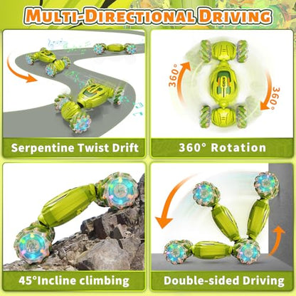 Gesture Sensing RC Stunt Car, Remote Control Car Christmas Birthday Gifts for Kids Age 6-12, 2.4Ghz Hand Controlled Twist Cars, 360° Rotating Off Road Car Toy for Boys Girls Age 6 7 8 9 10 11+(Green) - color: Green