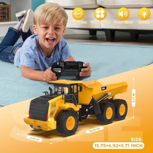 Mighty 9-Channel RC Dump Truck Toy | 1:18 Scale All-Terrain 6-Wheel Construction Vehicle with Lights & Sounds, 6 Wheels & 100-Min Battery, Remote Control Truck for Kids & Adults, Great STEM Gift 2026 - style: Mighty Dump Truck[2026 Version]
