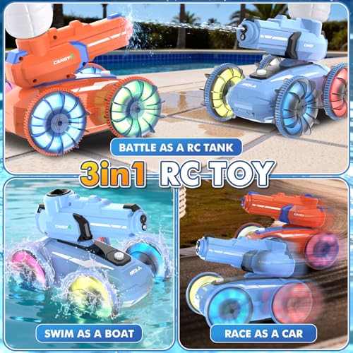 3-in-1 Remote Control Car RC Boat & Water Gun Amphibious rc car Toy with Gesture Control Wristband, Self-Loading Water Squirt Gun for Pool Lake Beach, Water Toys Summer Kids rc Cars for Ages 6-12 - color: Amphibious Rc Car-blue