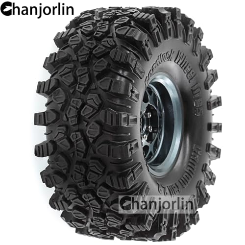 2.2 inch RC Crawler Tires and Beadlock Wheels Rims OD 5.35'' 1:10 Soft Rubber Mud All Terrain Tyres for 1/10 1/8 Rock Crawler Car Traxxas TRX4 Axial SCX10 II RC4WD CC01 Gen8 (Titanium) - color: Titanium