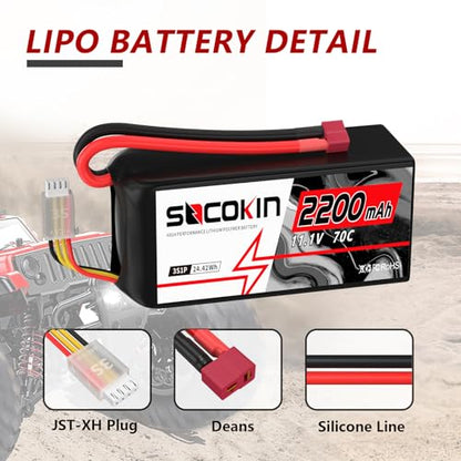 3S Lipo Battery 11.1V 70C 2200mAh Battery Short Soft Case RC Car Battery with T-Plug Connector Plug for RC Crawler Cars Truck Airplanes Quadcopters Boats 2 Packs