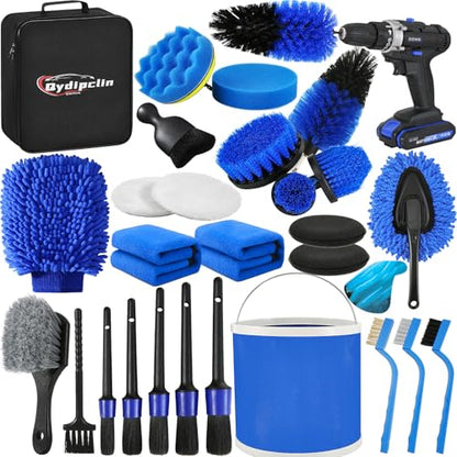Qydipclin 29Pcs Car Detailing Kit, Car Detailing Brush Set, Car Wash Cleaning Kit, Car Detailing Brushes, Professional Car Care Kit for Interior Exterior Wheels, Blue - size: 29pcs