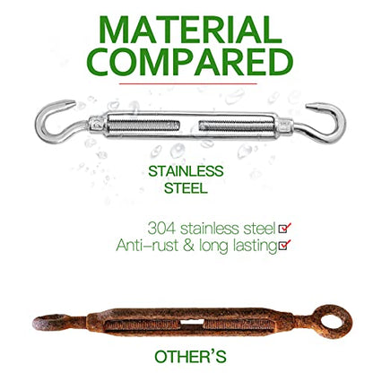 6PCS M10 Hook & Hook Turnbuckle 304 Stainless Steel Turnbuckle Wire Rope Tension Heavy Duty Turnbuckles for Cable Railing Wire Rope Hardware Kit (M10, Hook & Hook) - style: Hook & Hook-M-10