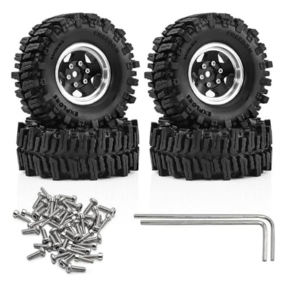 1.3" Beadlock Wheels and Tires for SCX24 TRX4M 1/18 1/24 RC Crawlers – Aluminum Rims, Soft Rubber Tires with Foam Inserts, Easy-Install Upgrade Parts (Black 255) - color: Black 255