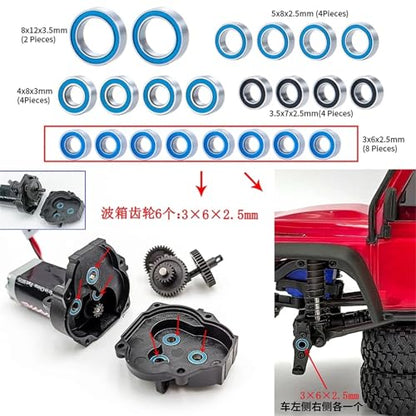 Double Rubber Seal for TRX-4M for Bronco for Defender 1/18 Scale RC Crawler Truck Car Upgrade Parts 22PCS Sealed Bearing Set