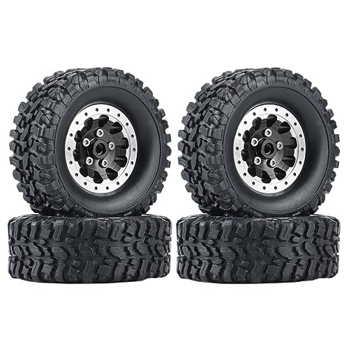 4PCS Metal Beadlock Wheel Hub Wheel Rim ＆ Rubber Tire for WPL C14 C24 C34 C44 B14 B24 B16 B36 MN MN78 D90 MN90 MN91 MN96 MN98 MN99 MN99S RC Car Upgrade Parts (Black) - color: Black