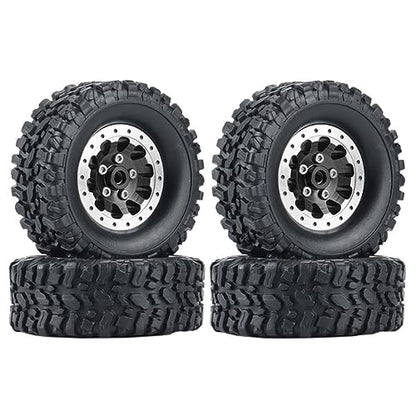 4PCS Metal Beadlock Wheel Hub Wheel Rim ＆ Rubber Tire for WPL C14 C24 C34 C44 B14 B24 B16 B36 MN MN78 D90 MN90 MN91 MN96 MN98 MN99 MN99S RC Car Upgrade Parts (Black) - color: Black