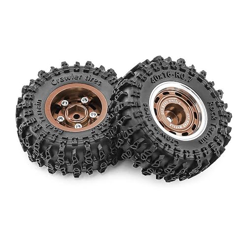 0.7” Wheel & Crawler Terrain Tire Set for 1/30 RC Crawler, -1.00mm Offset, Axial SCX30 & Redcat Ascent-32, CNC Aluminum Rims, 5mm Hex, Shims Screwdriver Included, Pre-Assembled, 4 pcs, Brown - color: Brown-1, size: Rock-trail-clean-out