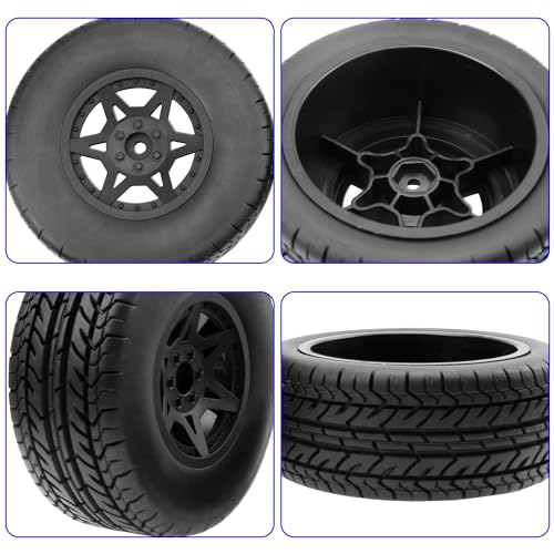Not-Glued 4-Pack RC Short Course Truck Wheels & Tires w/Foam Inserts OD110mm Compatible with Losi Tenacity Traxxas Arrma HPI Redcat Blackout 1/10 RC Short Course,6-Spoke