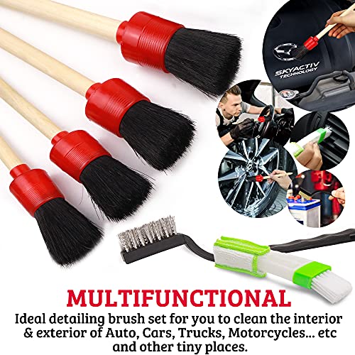 TAKAVU Car Detailing Kit, 12-Piece Set for Interior & Engine Bay Cleaning | Detail & Wire Brushes, Vent Duster & Microfiber Towel, Cleans Wheels, Motorcycles & Trim