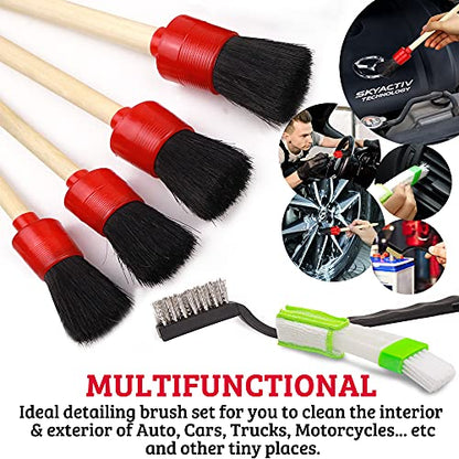 TAKAVU Car Detailing Kit, 12-Piece Set for Interior & Engine Bay Cleaning | Detail & Wire Brushes, Vent Duster & Microfiber Towel, Cleans Wheels, Motorcycles & Trim