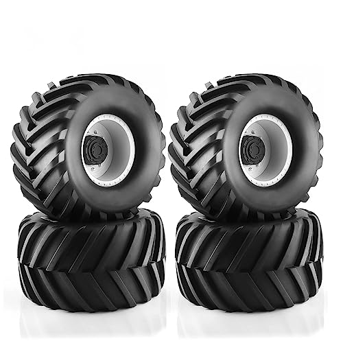 1/8 RC Monster Truck Tires and 17mm Hex Wheels Rims Rubber Buggy Tyres for 1:8 Scale Off Road Truck Car Kaiju Tmaxx E-Revo 3.3 Arrma Kraton 6S Typhon 3S Traxxas Maxx HPI Redcat 4PCS (White) - color: White