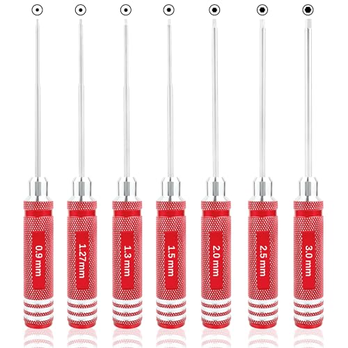7 Pieces Hex Screw Driver Set 0.9mm 1.27mm 1.3mm 1.5mm 2.0mm 2.5mm 3.0mm Hex Screwdriver Kit RC Repair Tools for Traxxas RC Car Drone Multi-Axis Helicopter Arrma Axial Losi Redcat Racing (Red) - color: Red