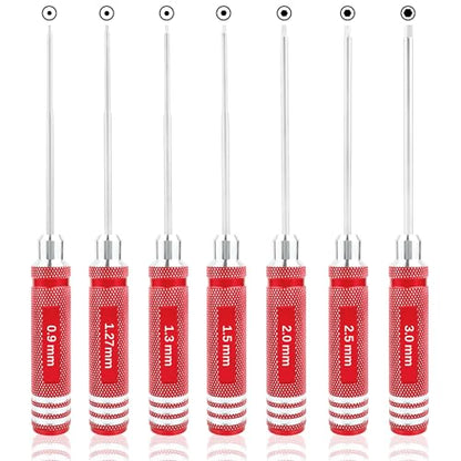 7 Pieces Hex Screw Driver Set 0.9mm 1.27mm 1.3mm 1.5mm 2.0mm 2.5mm 3.0mm Hex Screwdriver Kit RC Repair Tools for Traxxas RC Car Drone Multi-Axis Helicopter Arrma Axial Losi Redcat Racing (Red) - color: Red