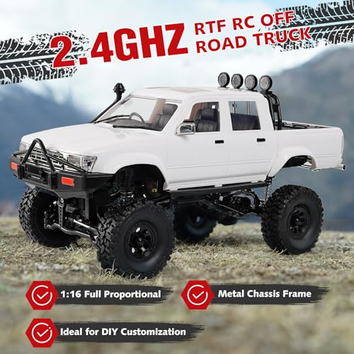 ARRIS WPL C64-1 1/16 RC Rock Crawler 4WD Trail Truck RTR | Realistic Pickup Body, Full Proportional Steering, LED Lights, Hobby Grade Platform - style: WPL C64-1 White