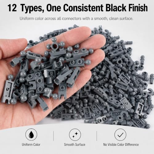 Connector Ball Joints Socket Plate - 250pcs Bricks Bulk Parts and Pieces, 1x1 1x2 Tow Ball and Ball Socket Building Block Dark Gray - color: Dark Gray