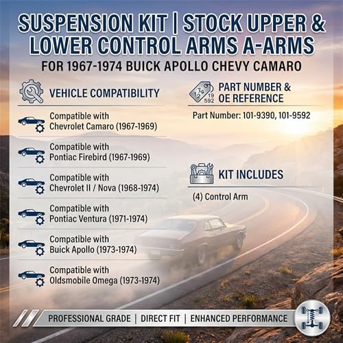 ‎Psrorkeu - 101-9390 101-9592 Suspension Kit Set of 4 RH LH Upper Lower Control Arms w/Ball Joints for Chevy Camaro II/Nova 1967-1974 Pontiac Firebird Ventura 1967-1974 Oldsmobile Omega 1973-1974 - size: 101-9390, 101-9592