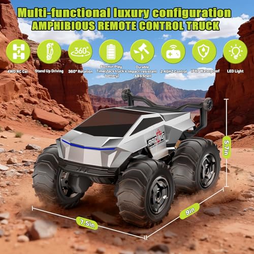 1:16 RC Truck Remote Control Car, 4WD Waterproof Amphibious RC Car All Terrain Pickup,TIME4DEALS 2.4GHz Remote Monster Truck with 360° Rotating Standing Stunt Toy Truck for Kids Boys 6 7 8 9 10 11 12+ - color: Gray