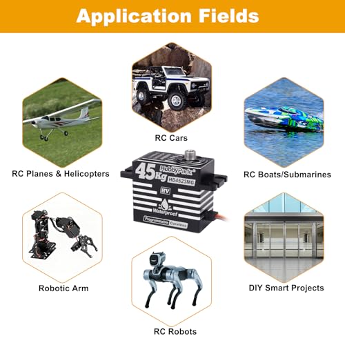 HobbyPark Waterproof RC Servo High Torque Coreless Motor Metal Gear Digital Servo Aluminum Case Parts for 1/8 1/10 RC Crawler SCX10 TRX4 RC Truck RC Car Buggy Basher Control Angle 180° (45kg Torque)