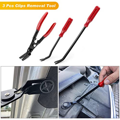 GOOACC 102Pcs Auto Trim Removal Tool and Push Pin Retainer Clip Set Red | Fastener Terminal Remover Tool Adhesive Cable Clips Panel Remover Kit Car Panel Radio Removal Auto Clip Pliers - color: 42Pcs Remover + 60Pcs Clips, size: Clips+Remover