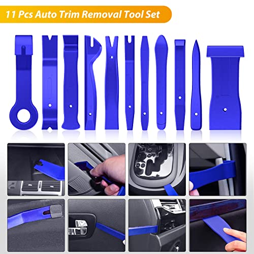 GOOACC 200Pcs Auto Trim Removal Tool and Push Pin Retainer Clip Set | Fastener Terminal Remover Adhesive Cable Clips Round Handle Crowbar Kit Car Panel Radio Auto Clip Pliers - color: 200Pcs Clips Removal Kit Blue
