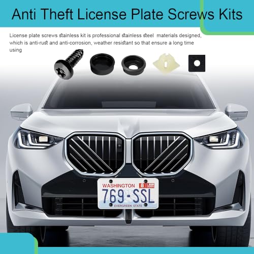 4 Sets Anti Theft License Plate Screws, Car License Plate Screws Kit, Stainless Steel Rustproof Security Bolts Fasteners, M6 (1/4") Tamper Proof Screws for Front Rear Frame Holder Mounting